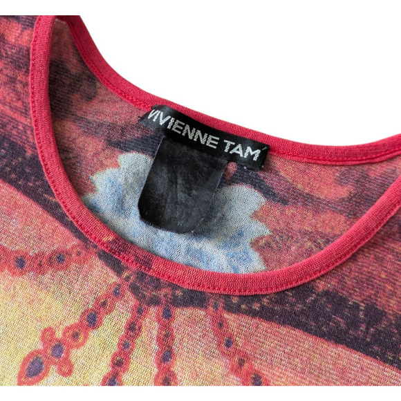 Vivienne Tam Buddha 90s Y2K Mesh Short Sleeve Top Size XS Small Rare Nylon Red - Picture 3 of 11